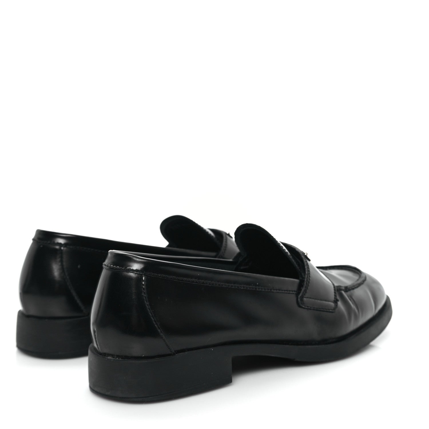 Prada Spazzolato Metal Triangle Logo 20mm Loafers 39.5 Black 5 of 11