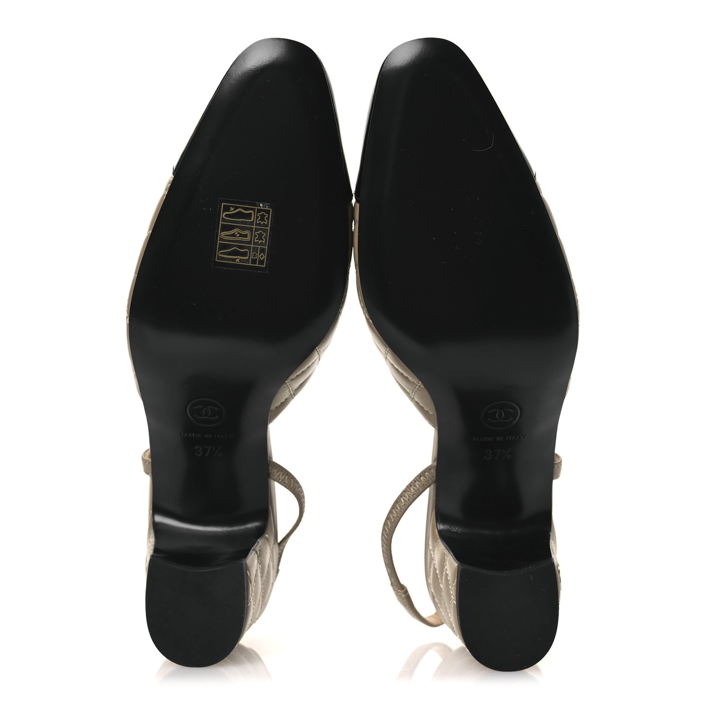 Lambskin Patent Calfskin Quilted Cap Toe CC Slingback Pumps 37.5 Beige Black