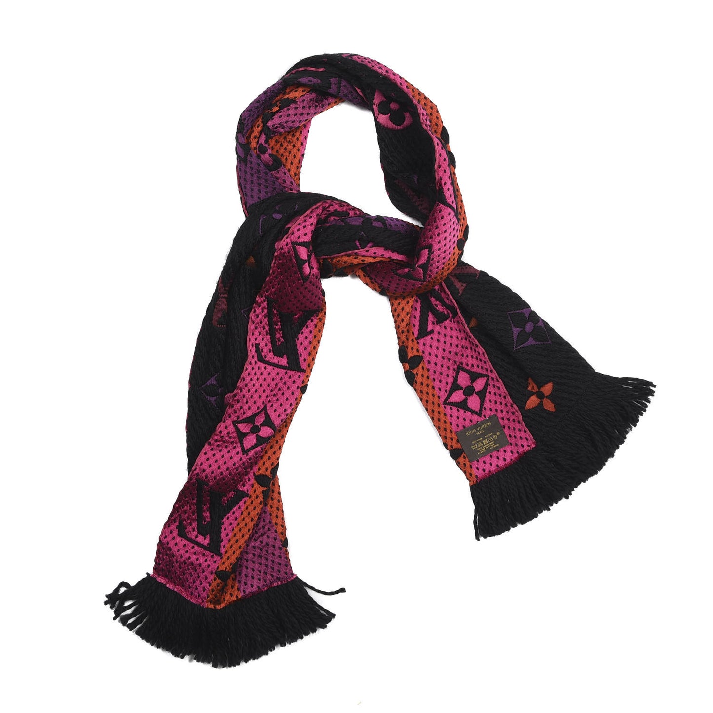 Wool Silk Rainbow Logomania Scarf Black