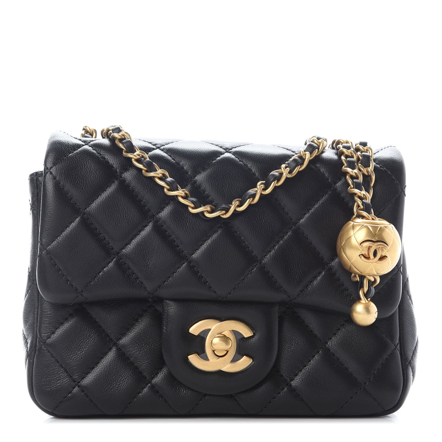 Lambskin Quilted Mini Pearl Crush Flap Black