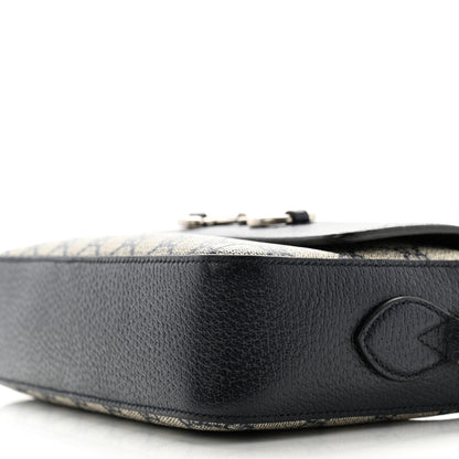 Gucci GG Supreme Monogram Textured Dollar Calfskin Small Horsebit 1955 Shoulder Bag Beige Blue 10 of 11