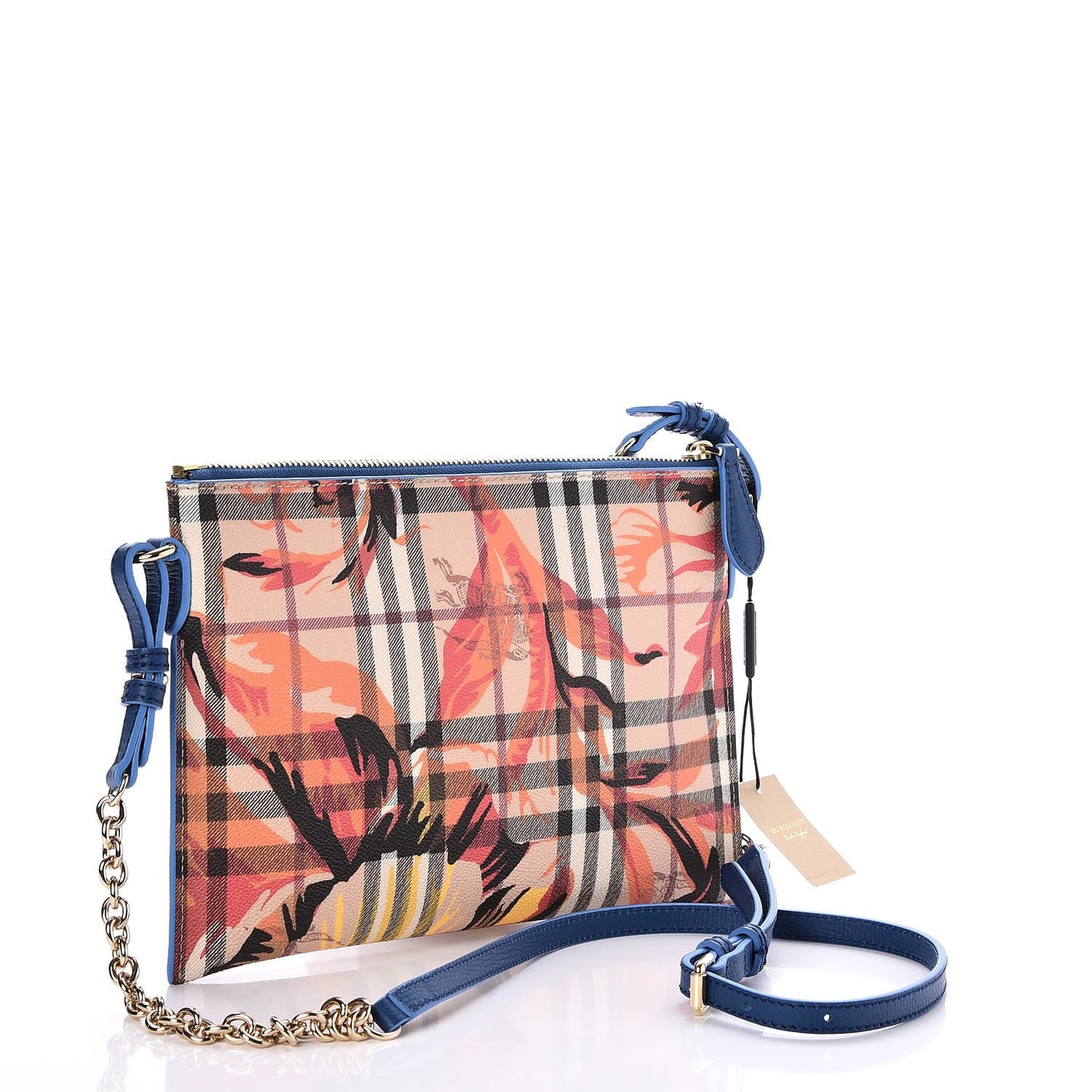 Haymarket Check Floral Print Peyton Wristlet Mineral Blue Burnt Orange