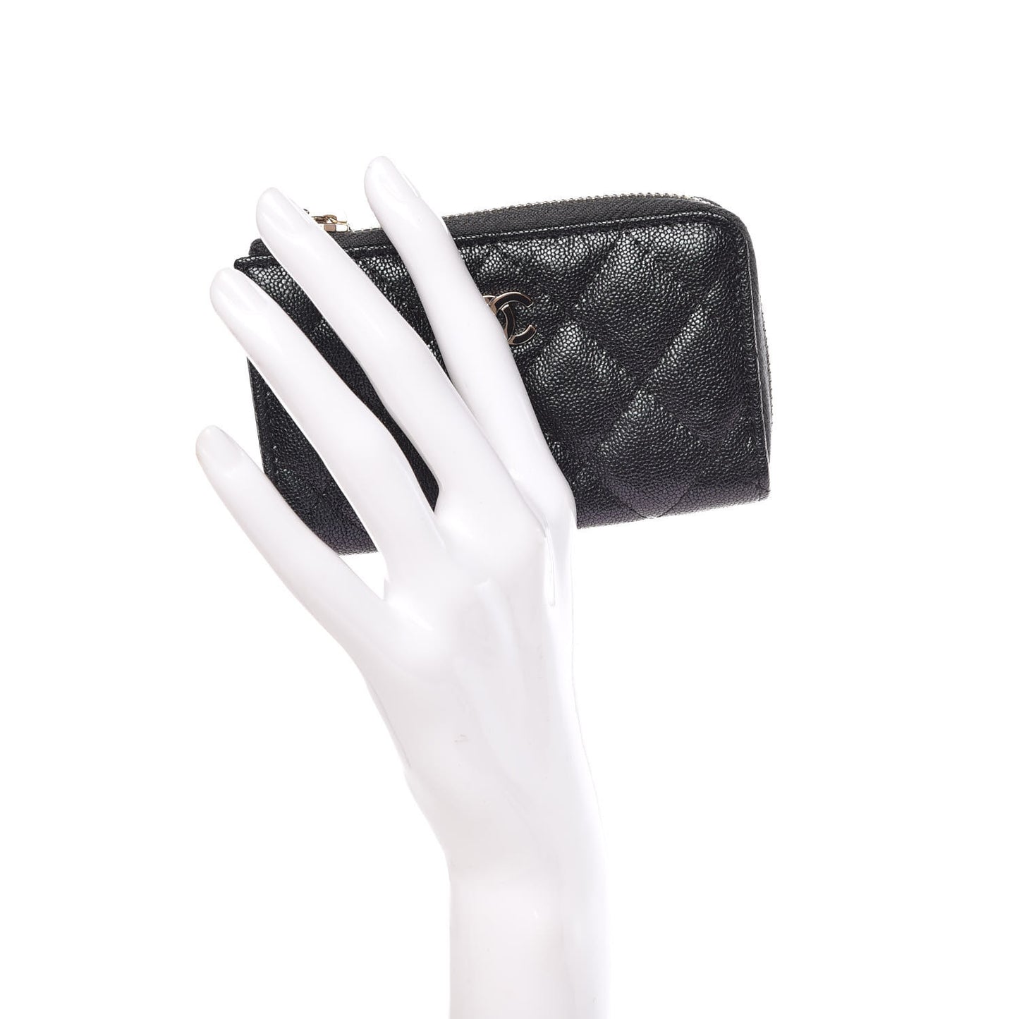 Iridescent Caviar Quilted Zipped Key Holder Case Black