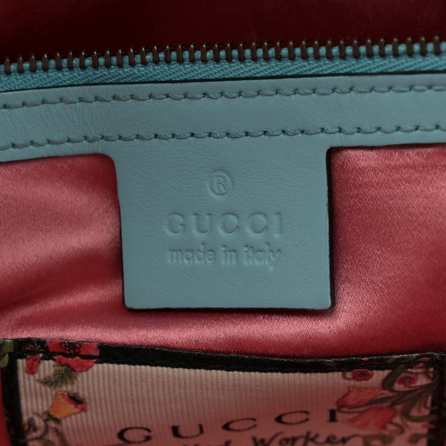 X UNSKILLED WORKER Calfskin Matelasse Flora Painted Small GG Marmont Shoulder Bag Cloudy Blue Multicolor