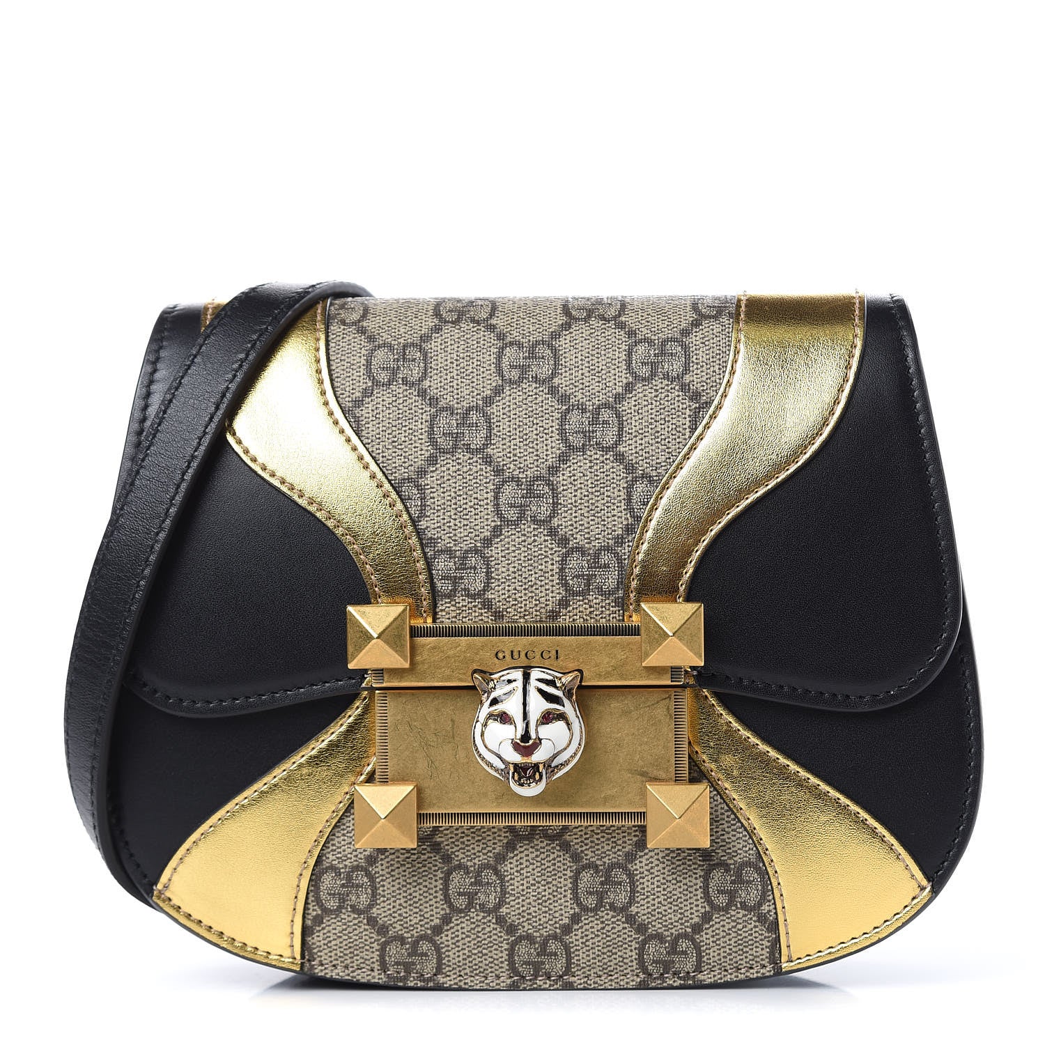 Gucci GG Supreme Monogram Small Osiride Shoulder Bag Black Gold 1 of 11