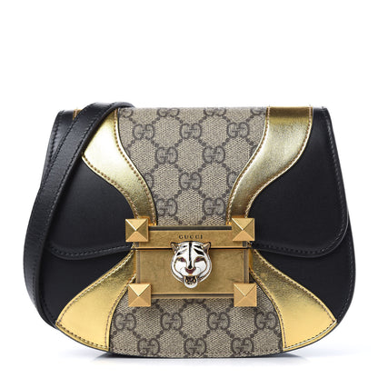 Gucci GG Supreme Monogram Small Osiride Shoulder Bag Black Gold 1 of 11