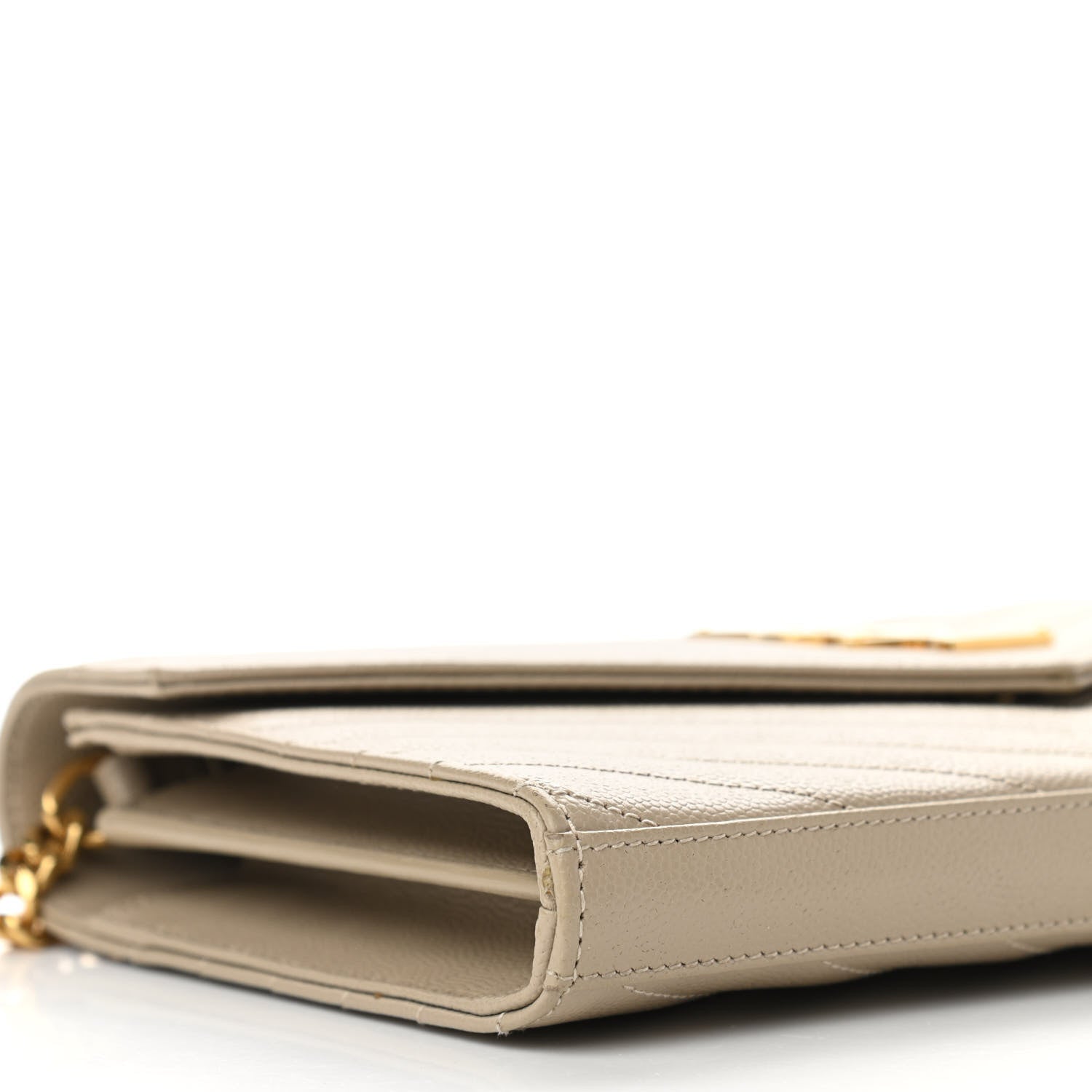 Saint Laurent Grain De Poudre Matelasse Chevron Monogram Chain Wallet Sea Salt 8 of 10