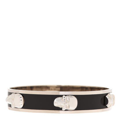 Alexander McQueen 3D Enamel Skull Box Bangle Bracelet Black Silver 3 of 5