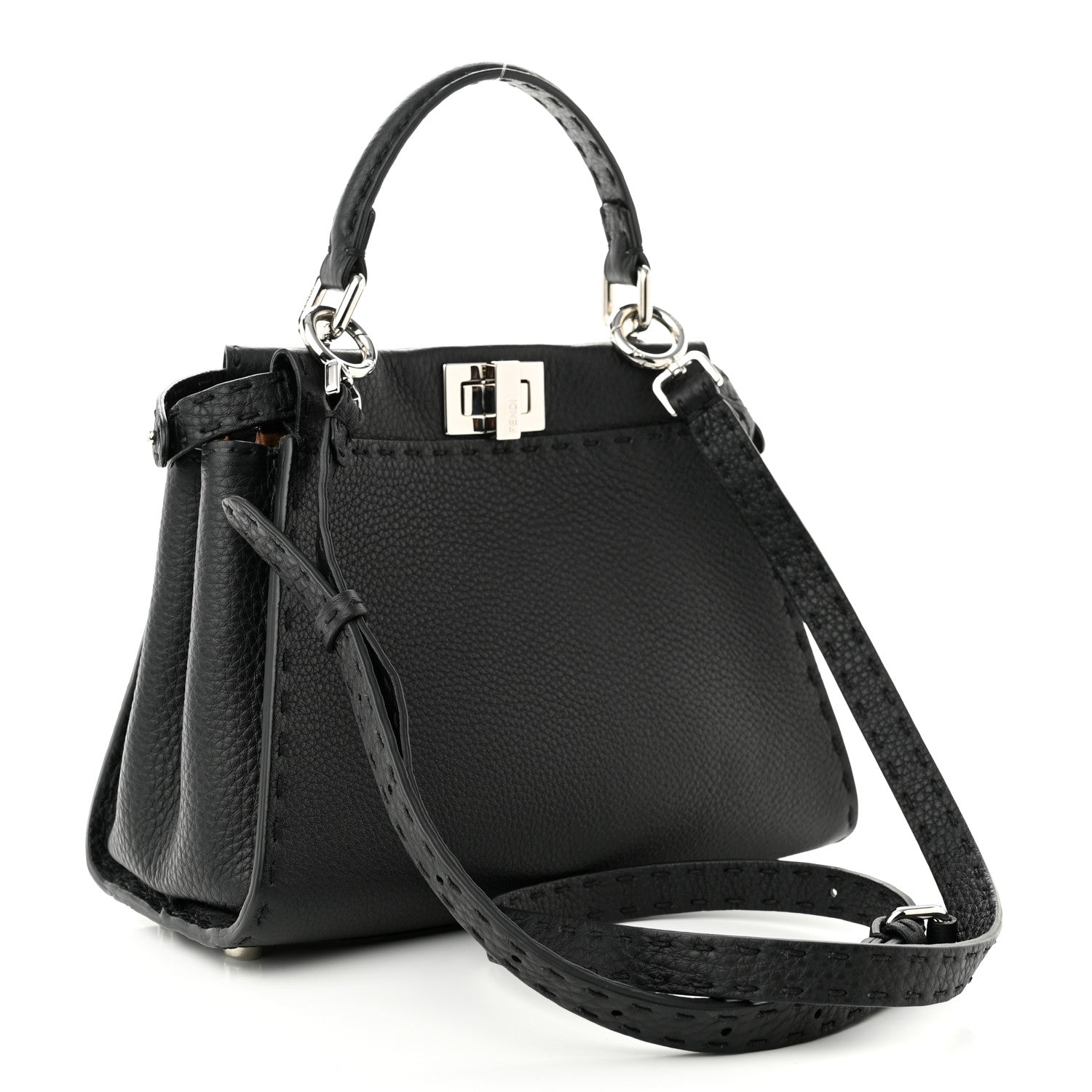 Fendi Cuoio Romano Selleria Bi-Color Mini Peekaboo Iconic Satchel Black Mou 3 of 12