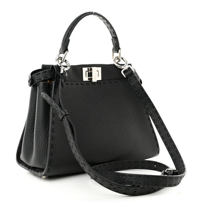 Fendi Cuoio Romano Selleria Bi-Color Mini Peekaboo Iconic Satchel Black Mou 3 of 12