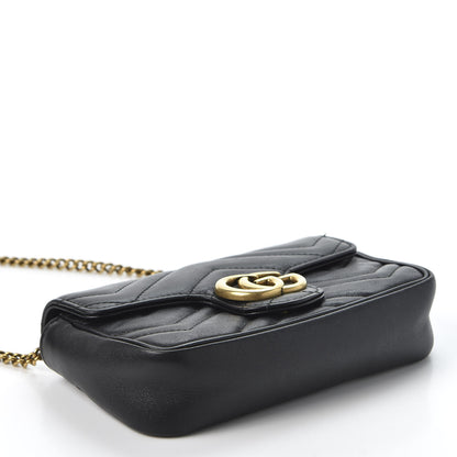 Gucci Calfskin Matelasse Super Mini GG Marmont Shoulder Bag Black 3 of 10