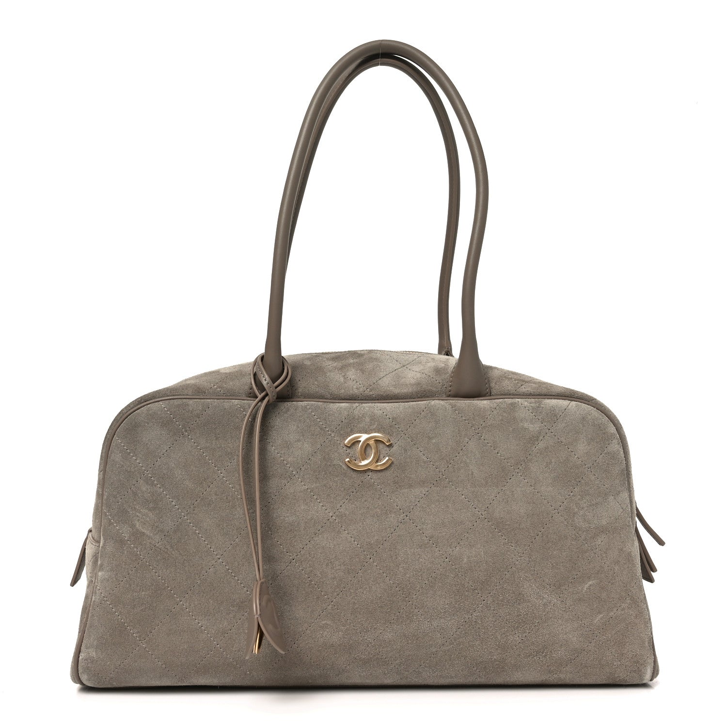 Chanel Suede Calfskin Quilted Large Perfect Bowling Bag Grey 1 of 10
