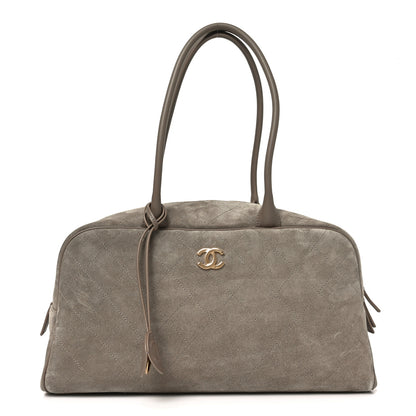 Chanel Suede Calfskin Quilted Large Perfect Bowling Bag Grey 1 of 10