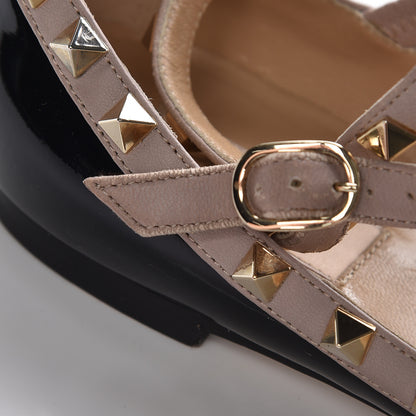 Valentino Garavani Patent Rockstud Cage Ballerina Flats 37 Black Poudre 12 of 14