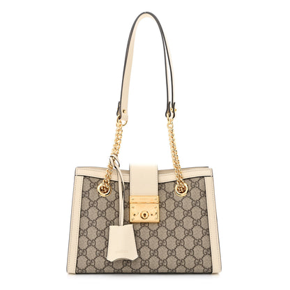 Gucci GG Supreme Monogram Moon Calfskin Small Padlock Tote Beige Ebony Mystic White 1 of 11