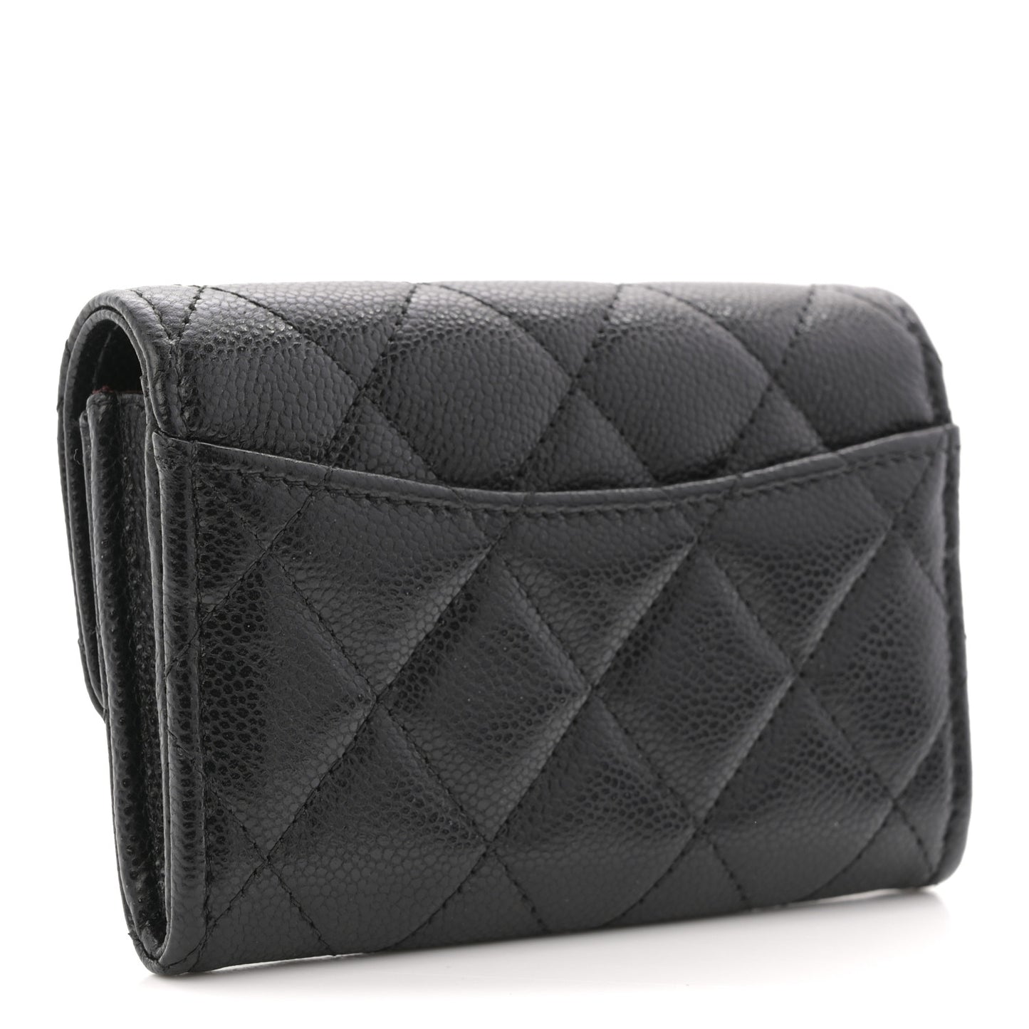 Caviar Quilted Flap Card Holder Wallet Black