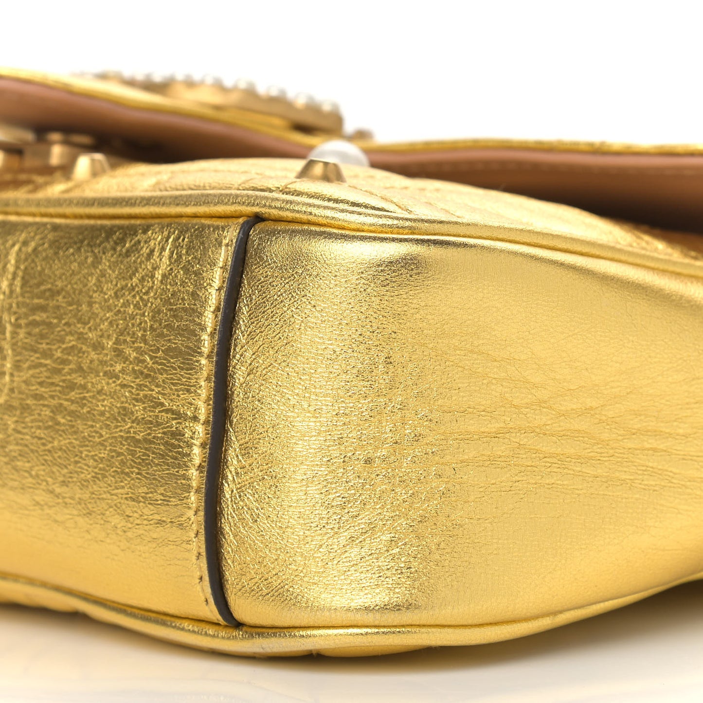 Metallic Calfskin Matelasse Studded Mini Pearly GG Marmont Shoulder Bag Gold