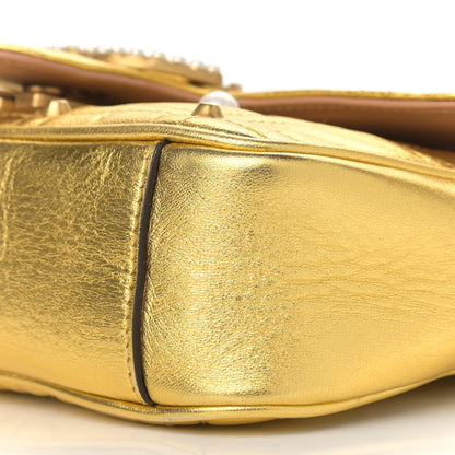 Gucci Metallic Calfskin Matelasse Studded Mini Pearly GG Marmont Shoulder Bag Gold 6 of 10