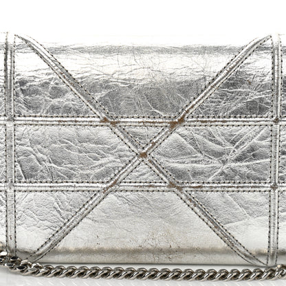 Christian Dior Metallic Crinkled Lambskin Diorama Croisiere Chain Wallet Silver 13 of 13