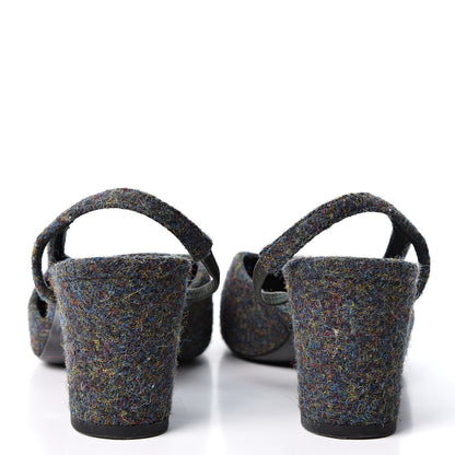 Chanel Wool Cap Toe CC Slingback Pumps 39.5 Black Dark Grey 5 of 10