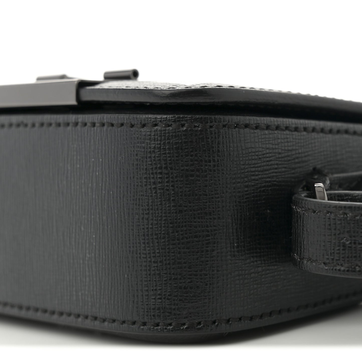Saffiano Striped Baby Diag Binder Clip Bag Black White