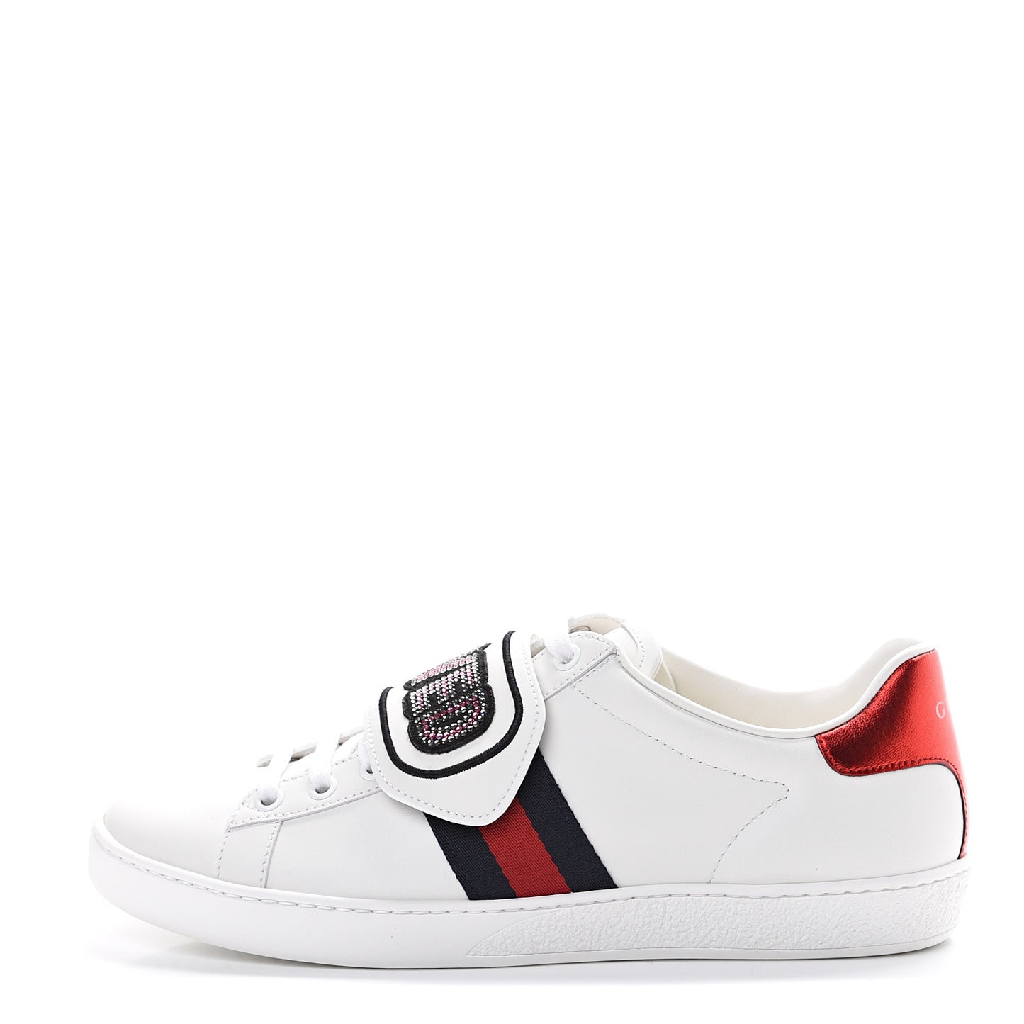 Calfskin Ayers Web Crystal LOVED Womens New Ace Sneakers 38.5 White