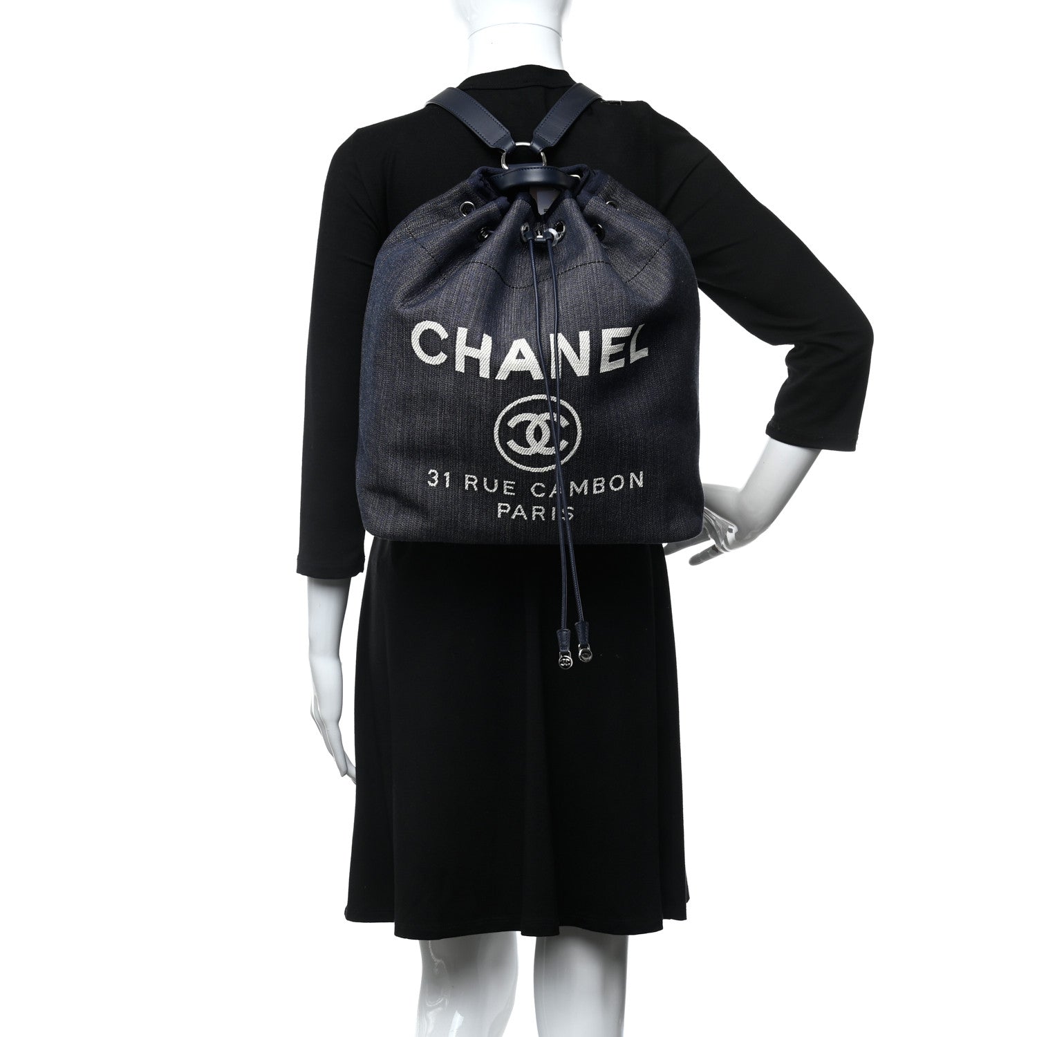 Chanel Denim Large Deauville Backpack Dark Blue 2 of 9