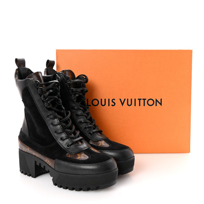 Louis Vuitton Suede Calfskin Monogram Laureate Platform Desert Boots 38 Black 11 of 11
