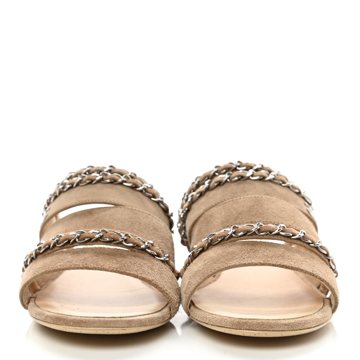 Suede Chain Mule Sandals 36.5 Beige