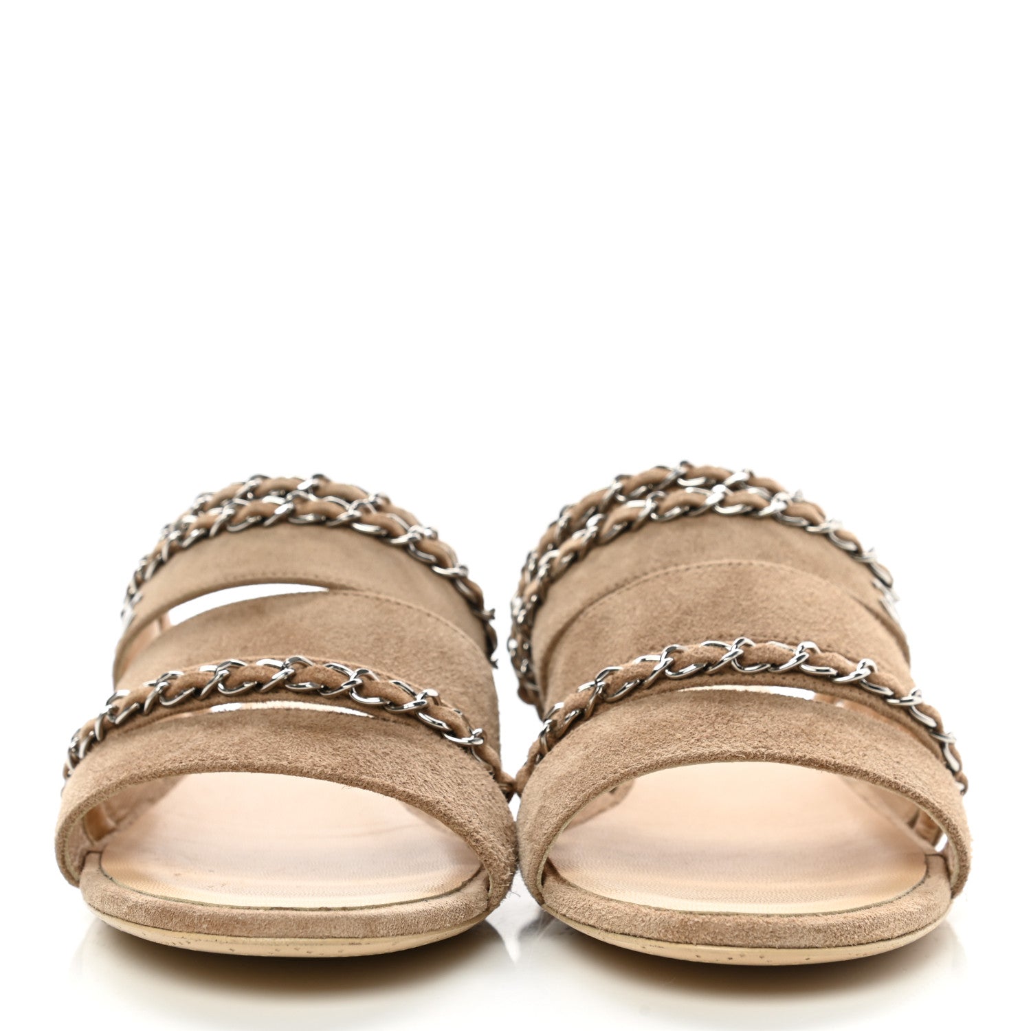 Chanel Suede Chain Mule Sandals 36.5 Beige 2 of 9