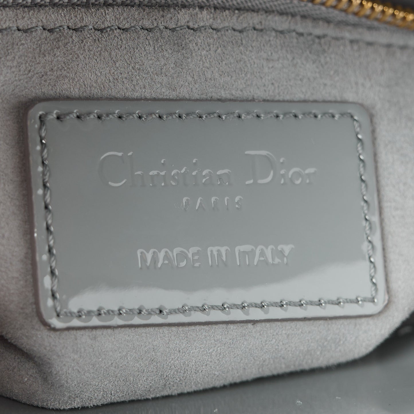 Patent Cannage Mini Lady Dior Grey Stone