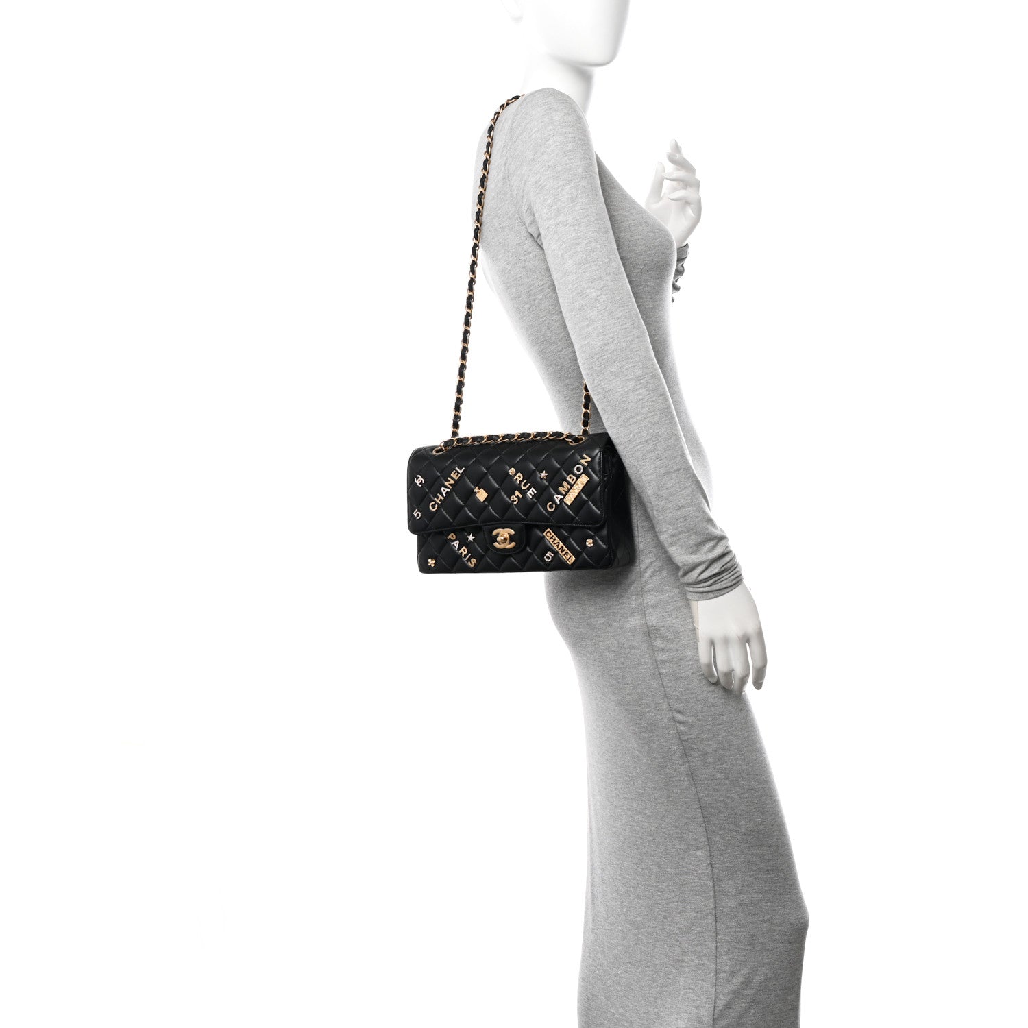 Chanel Lambskin Quilted Medium Rue Cambon Charms Double Flap Black 2 of 13
