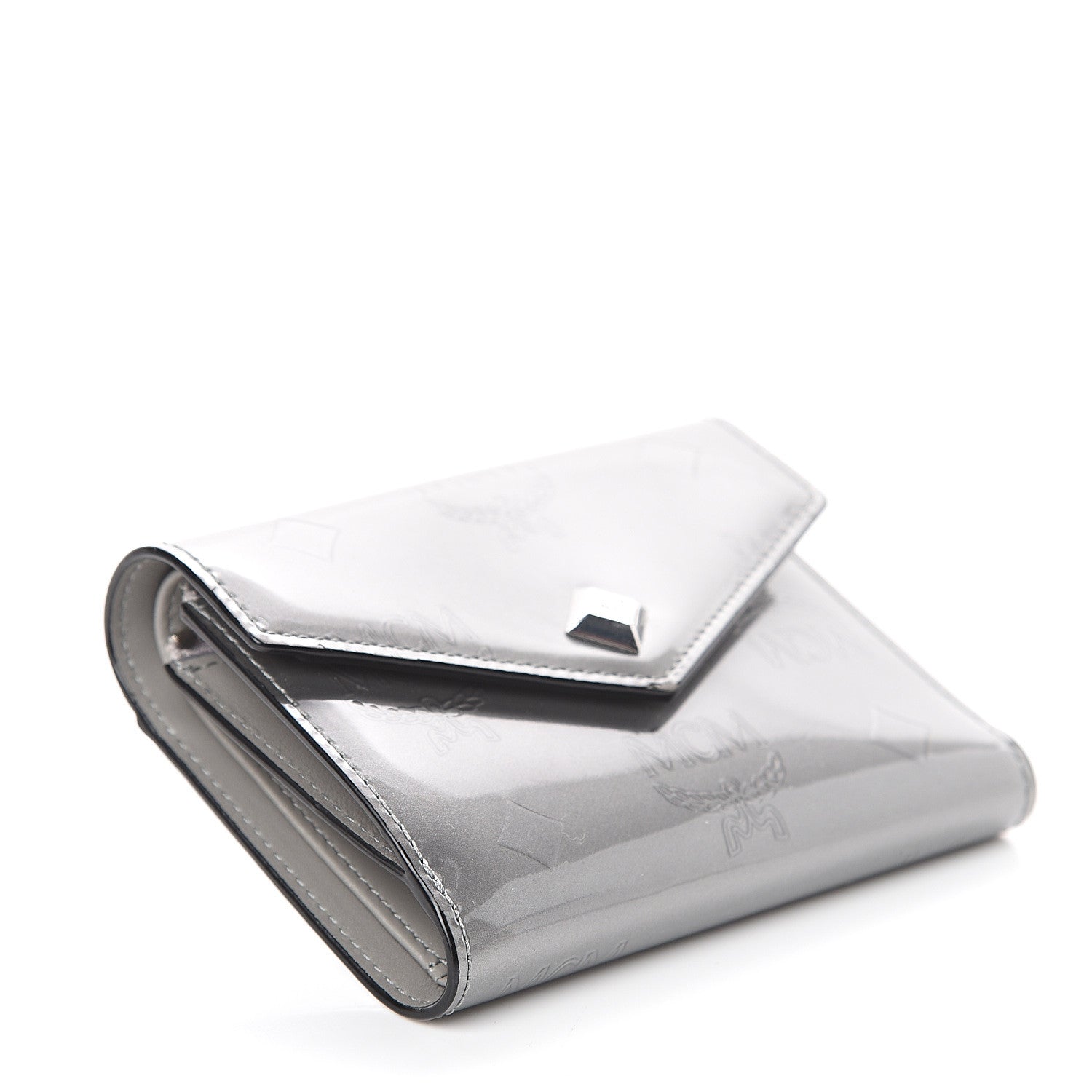 MCM Patent Monogram Three Fold Wallet Grey 3 of 6