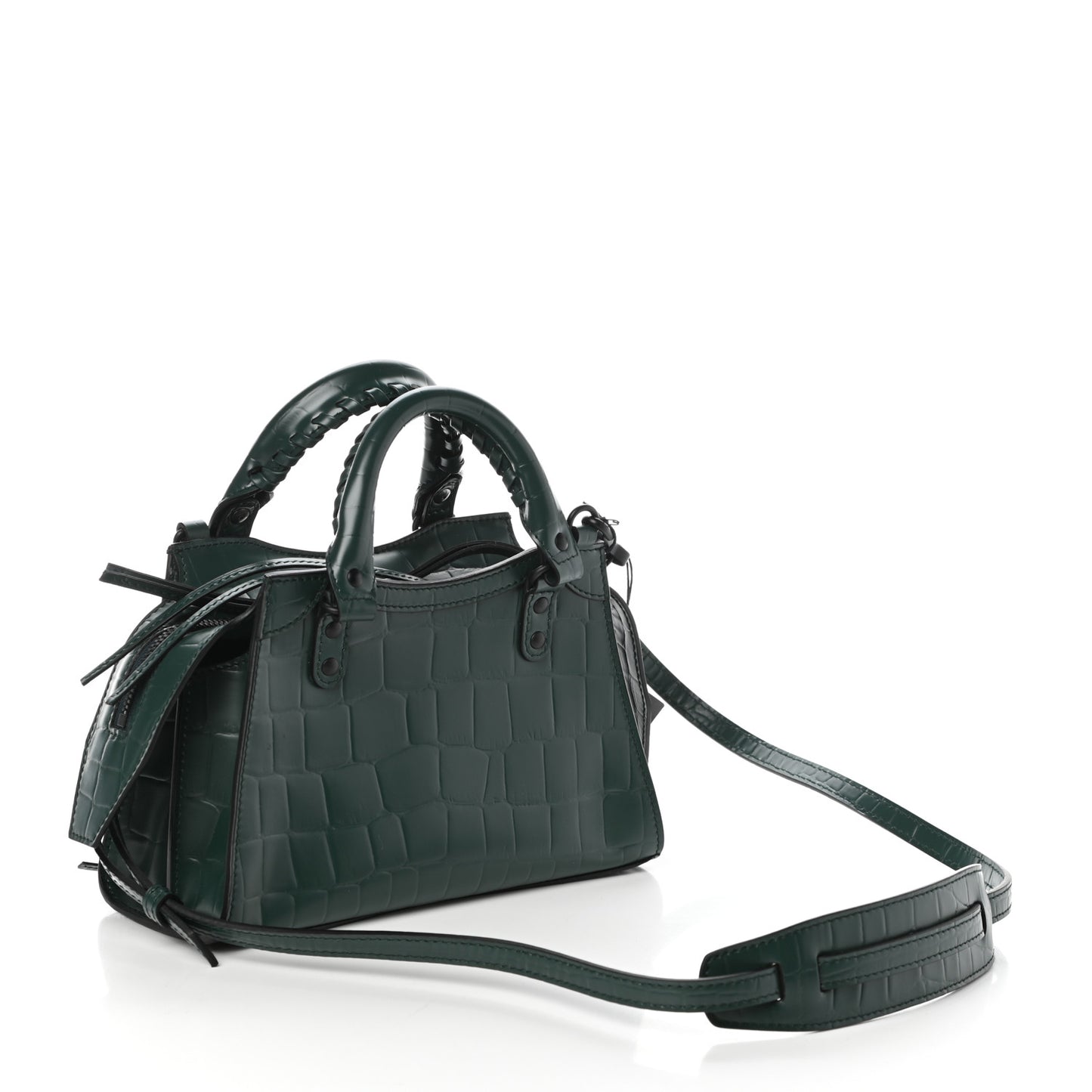 Semi Shiny Calfskin Crocodile Embossed Neo Classic Black Hardware Mini City Forest Green
