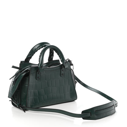 Balenciaga Semi Shiny Calfskin Crocodile Embossed Neo Classic Black Hardware Mini City Forest Green 3 of 9