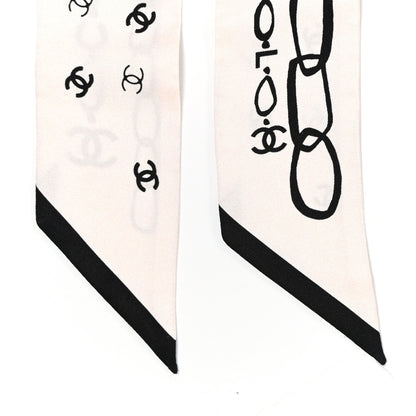 Chanel Silk Logo Slim Bandeau Scarf Ecru Black 3 of 7