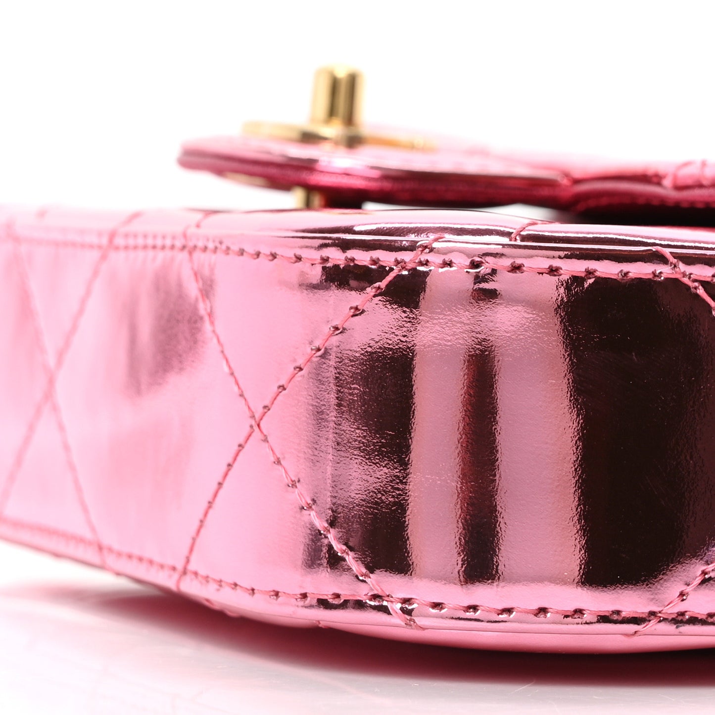 Mirror Metallic Calfskin Quilted Mini Top Handle Flap Pink
