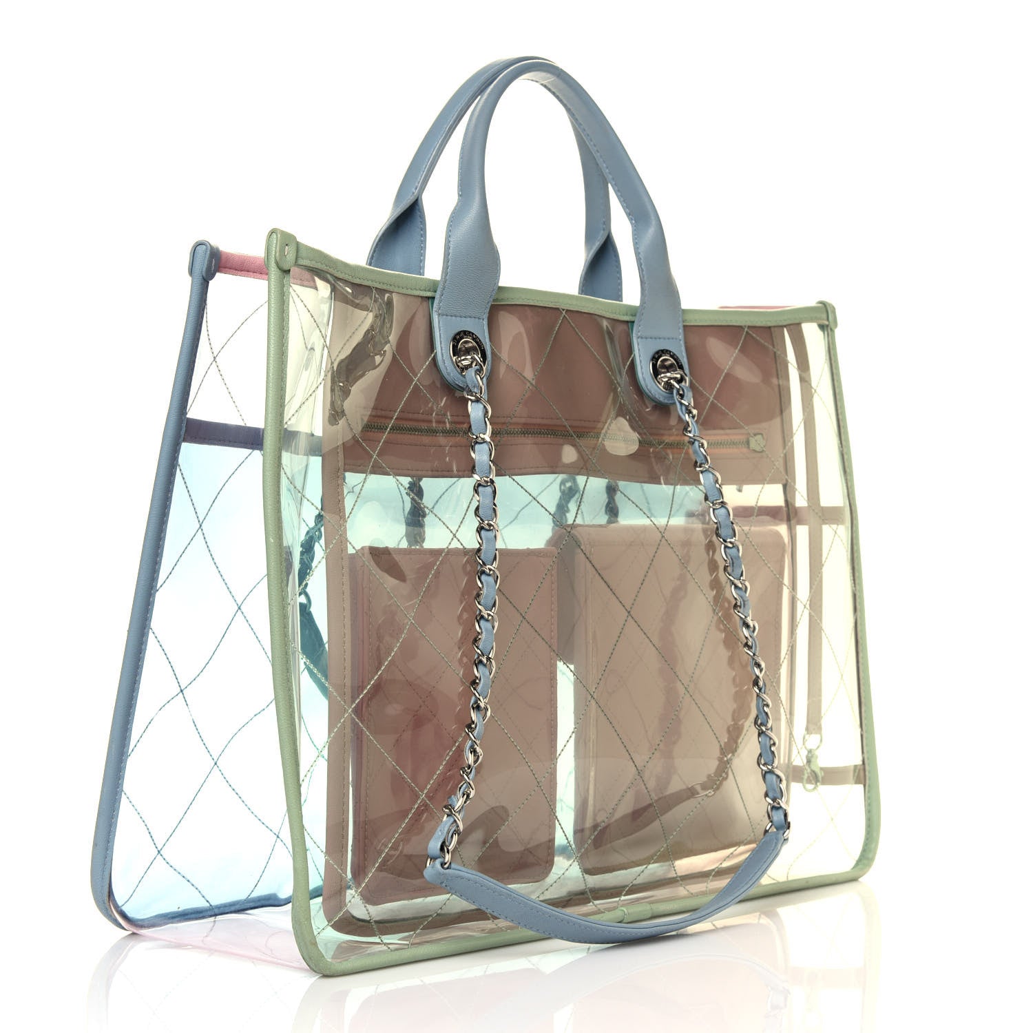 Chanel PVC Lambskin Stitched Medium Coco Splash Shopping Bag Blue Green Pink 3 of 9