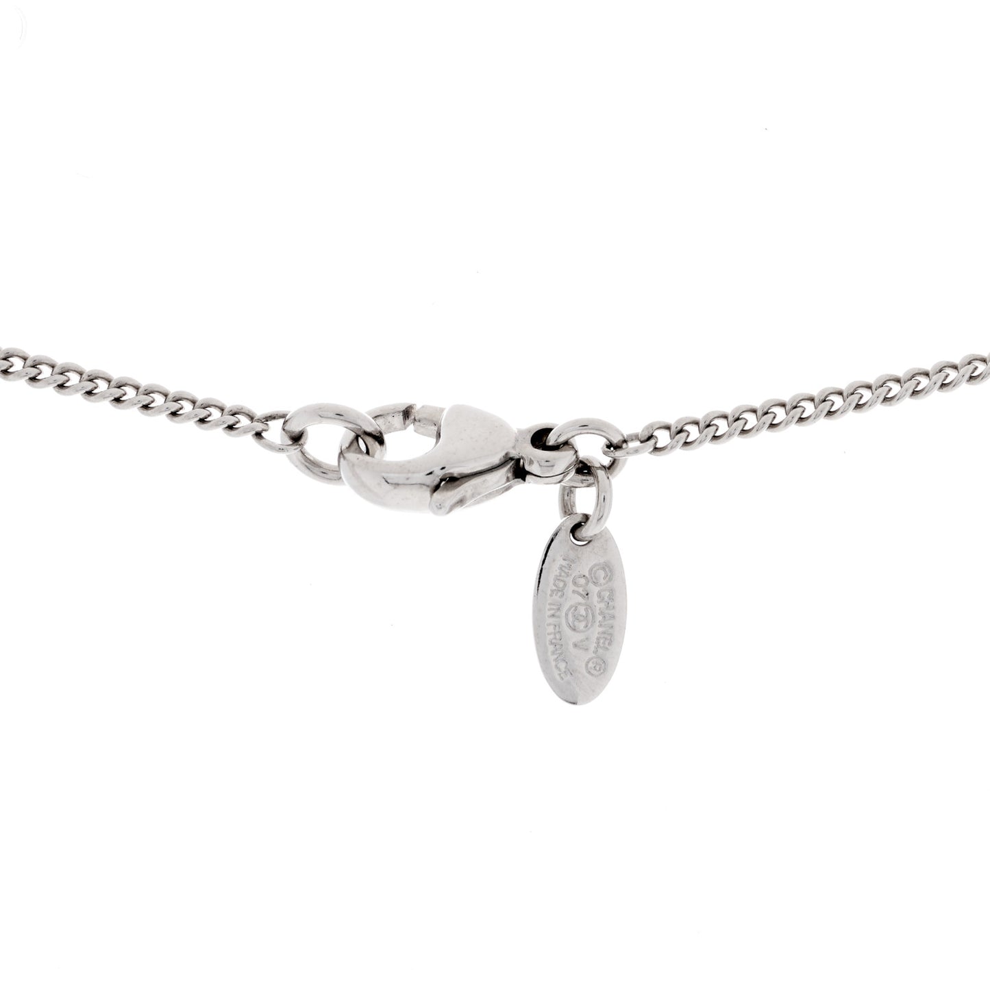 Enamel CC Necklace Silver White