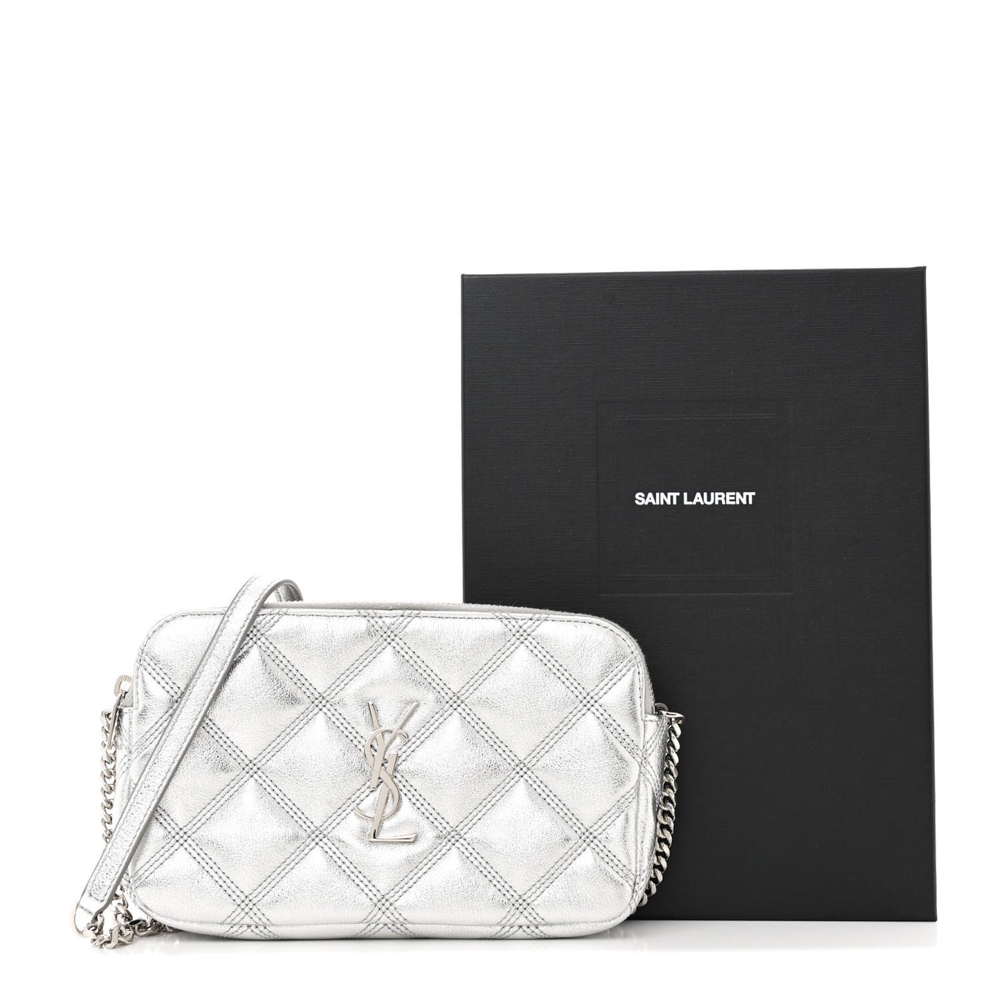 Metallic Lambskin Quilted Mini Becky Double Zip Bag Argento