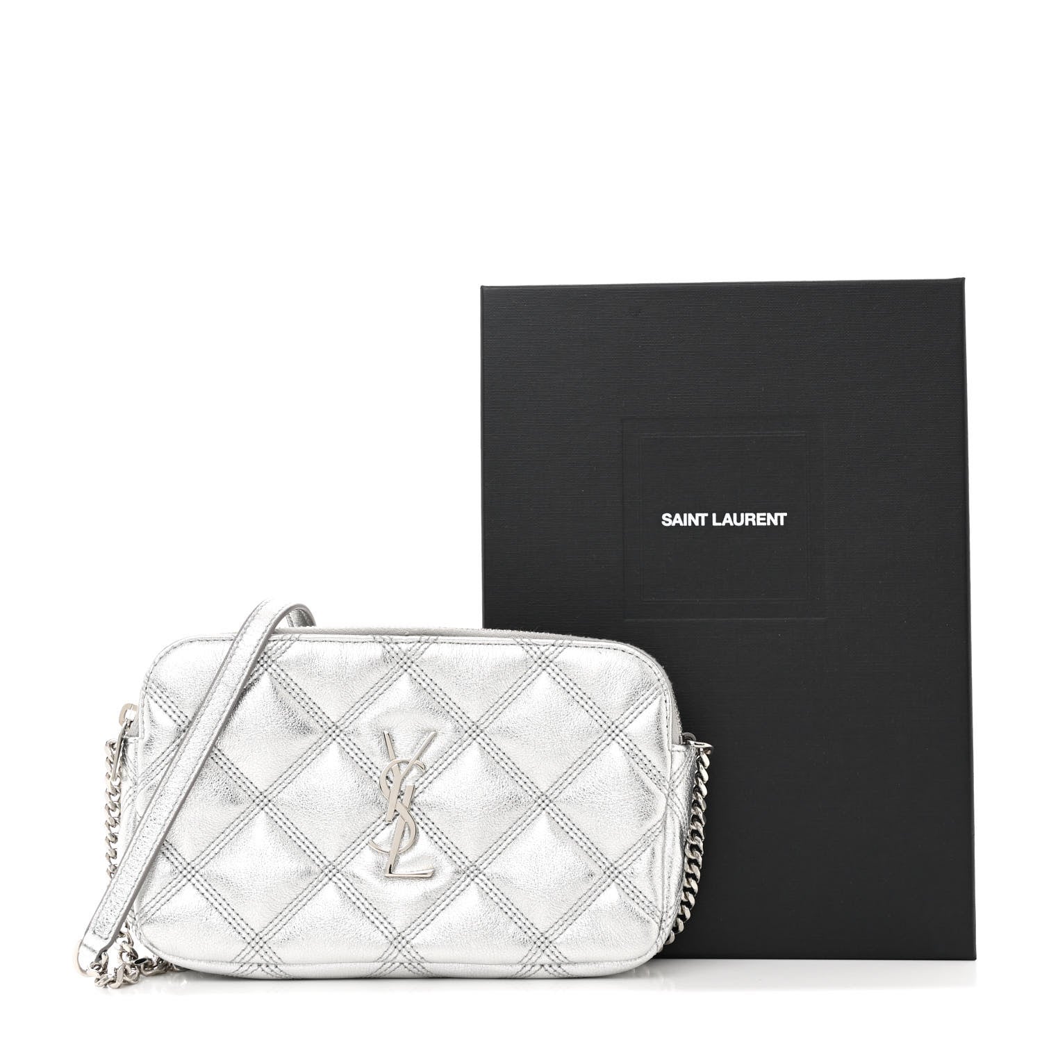 Saint Laurent Metallic Lambskin Quilted Mini Becky Double Zip Bag Argento 12 of 12