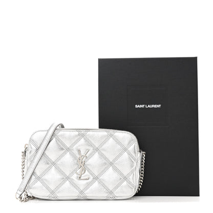 Saint Laurent Metallic Lambskin Quilted Mini Becky Double Zip Bag Argento 12 of 12
