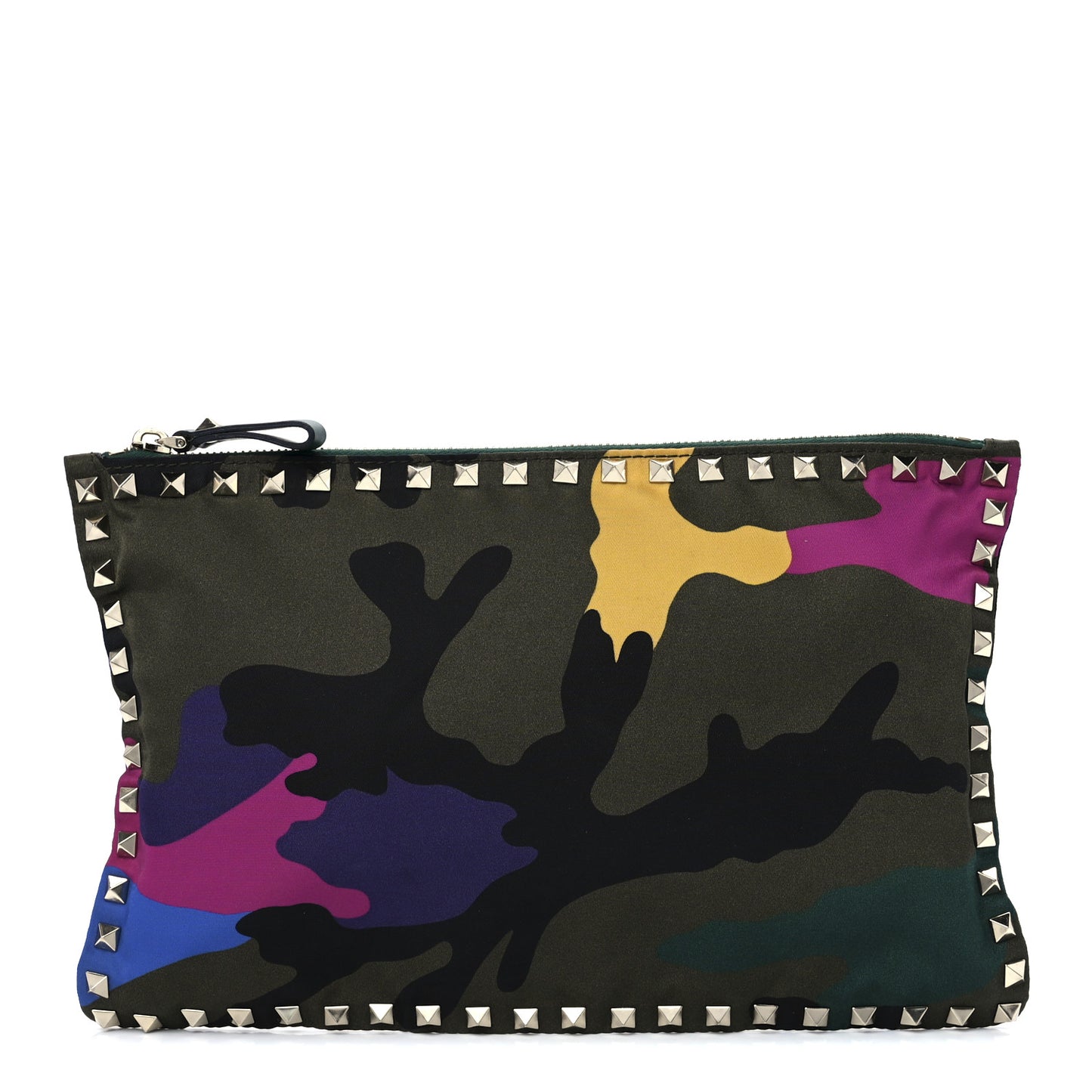 Nylon Camouflage Print Rockstud Zip Pouch Multicolor