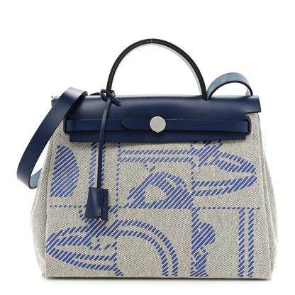 Hermes Vache Hunter Toile H Brides de Gala Herbag Zip Retourne 31 PM Bleu De France Ecru Black 1 of 11