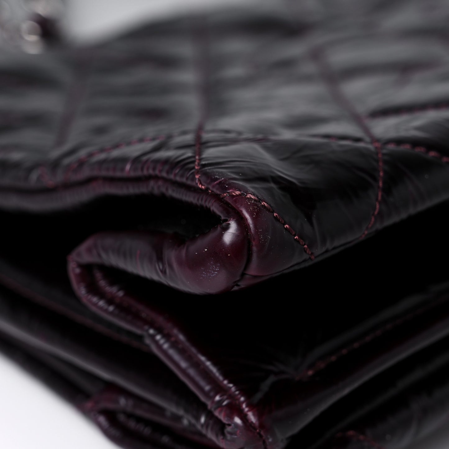 Patent Quilted Accordion Tote Burgundy