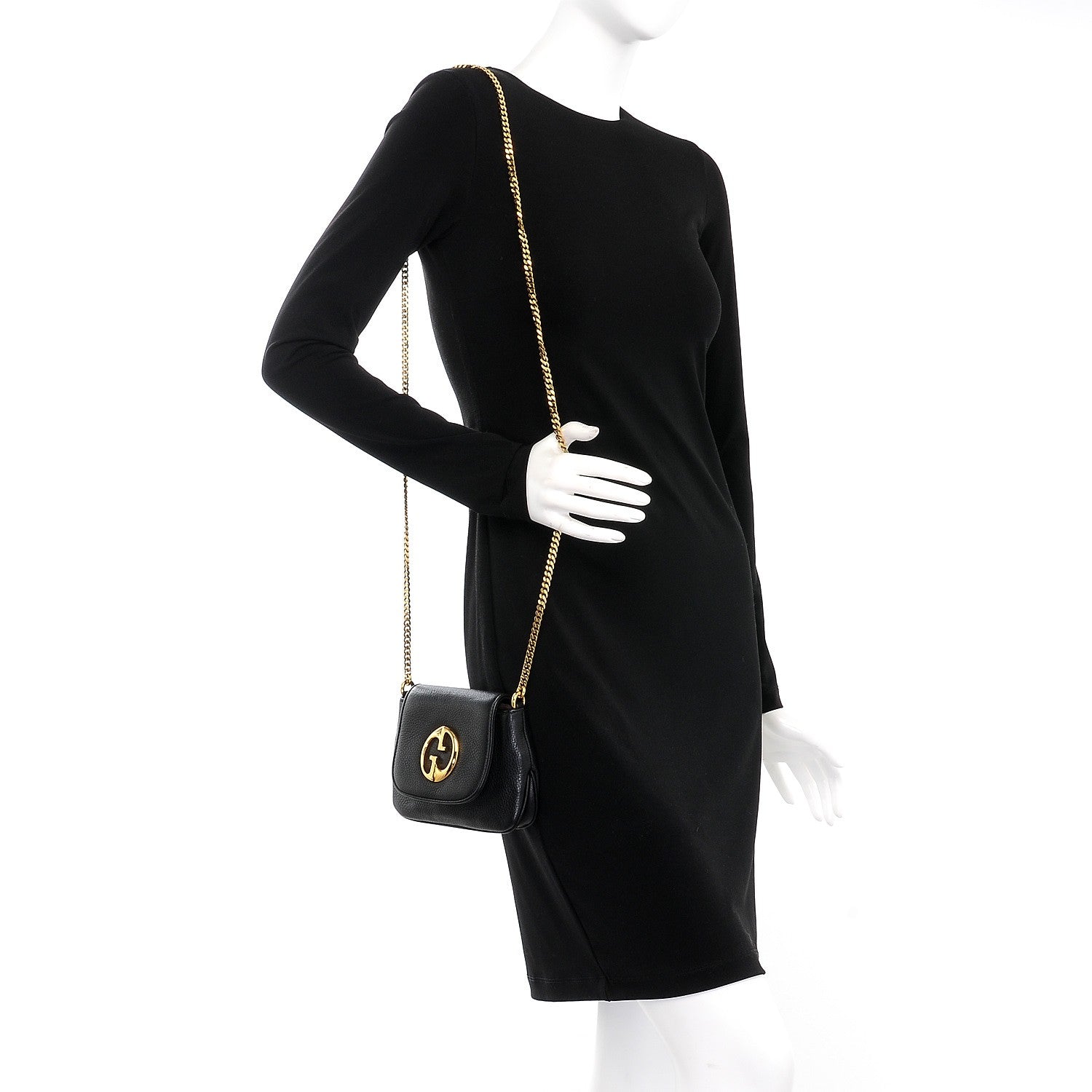 Gucci Pebbled Calfskin Small 1973 Chain Shoulder Bag Black 2 of 7