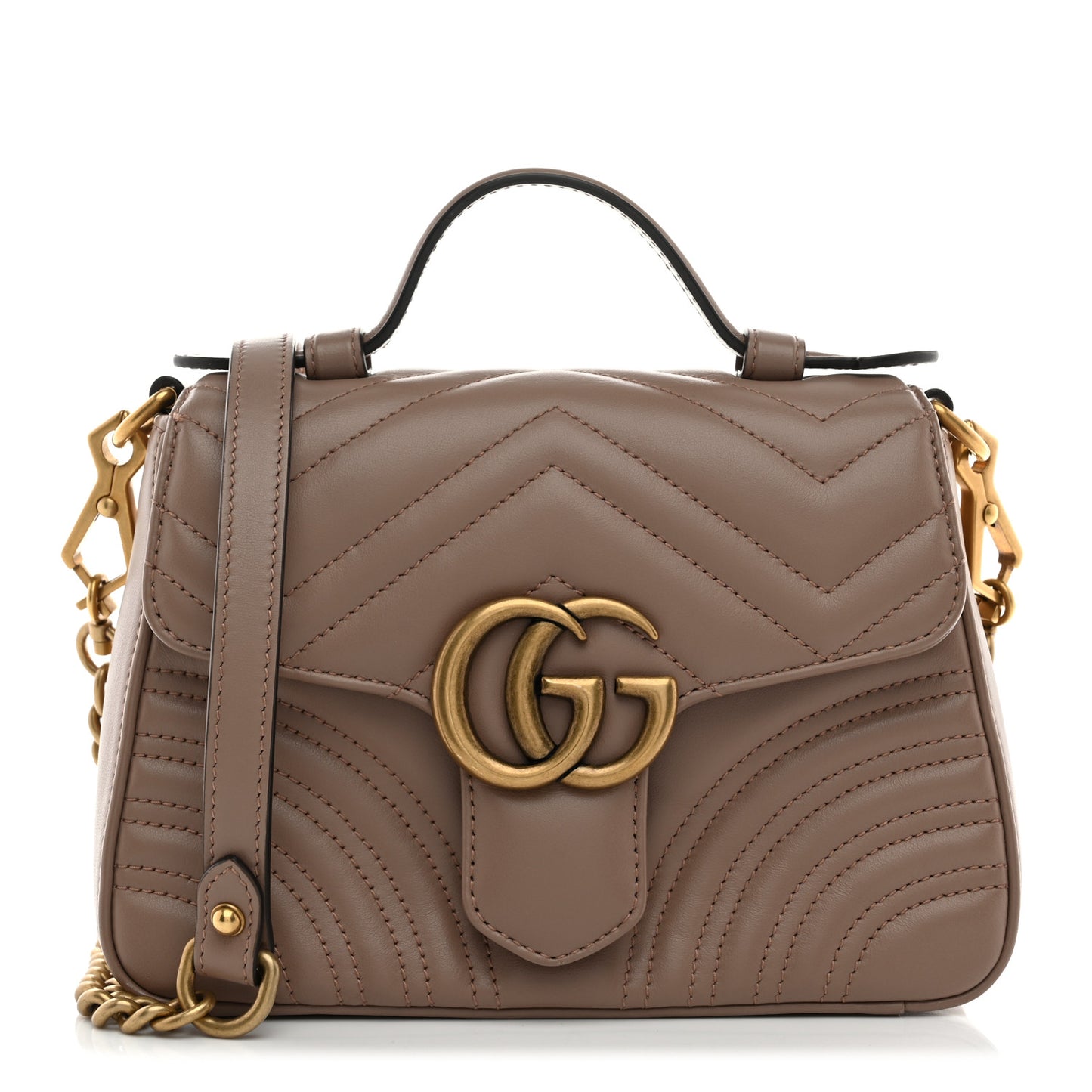 Calfskin Matelasse Mini GG Marmont Top Handle Shoulder Bag Porcelain Rose
