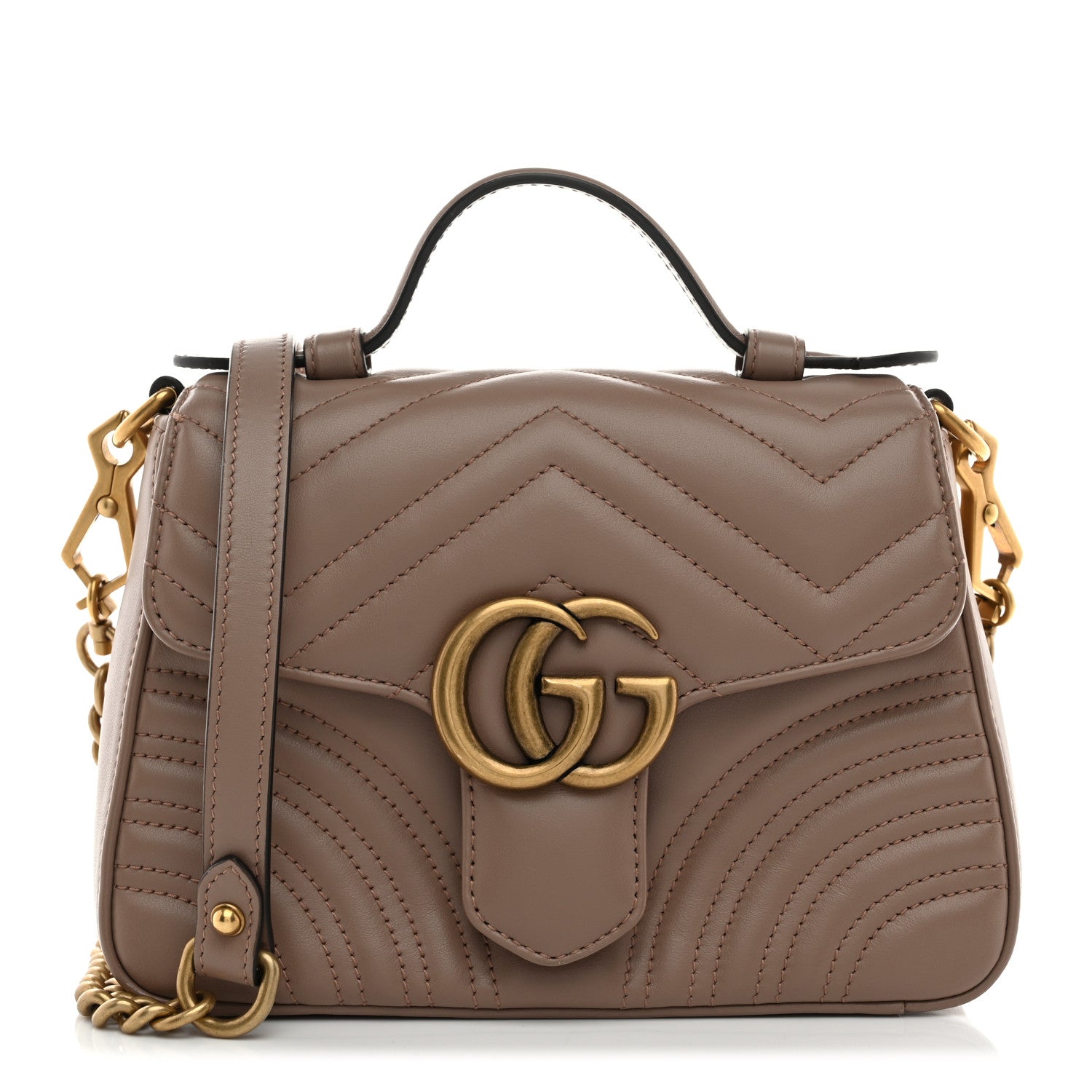 Gucci Calfskin Matelasse Mini GG Marmont Top Handle Shoulder Bag Porcelain Rose 1 of 10