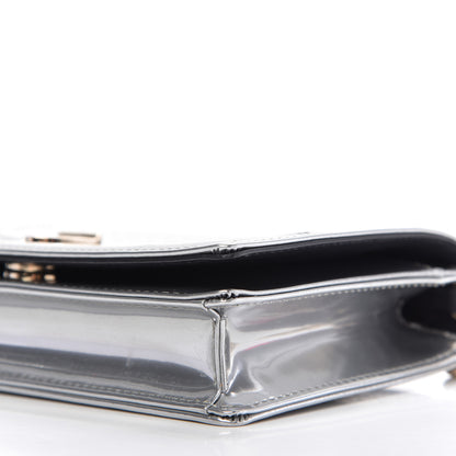 Christian Dior Metallic Patent Micro-Cannage Diorama Wallet on Chain Pouch Silver 7 of 9