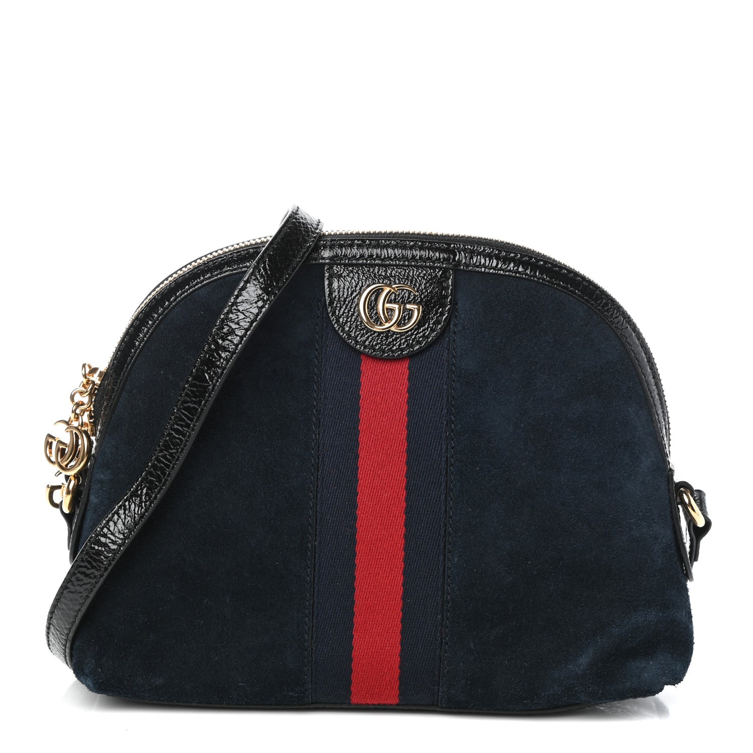 Gucci Suede Patent Web Small Ophidia Dome Shoulder Bag Blue Black 1 of 9
